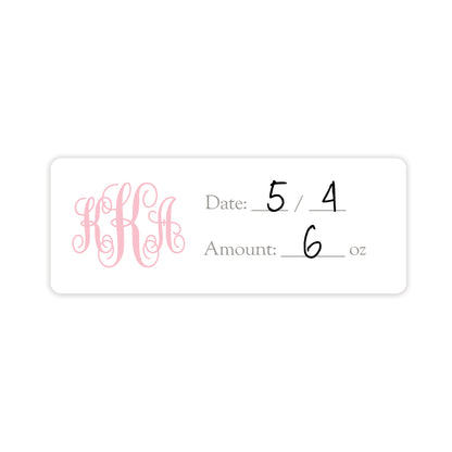 pink monogram breast milk bag labels
