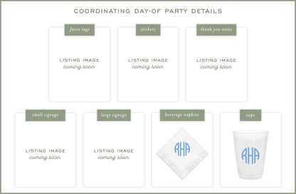 pale blue round monogram invitation