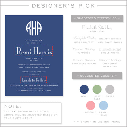 navy round monogram invitation