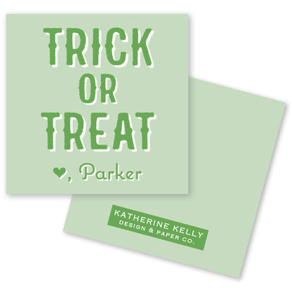 green trick or treat halloween card