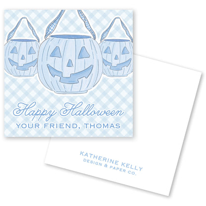 blue pumpkin pail trio halloween card