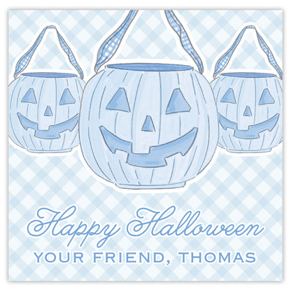 blue pumpkin pail trio halloween card
