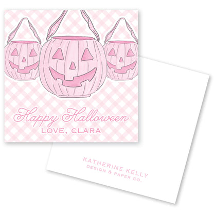 pink pumpkin pail trio halloween card