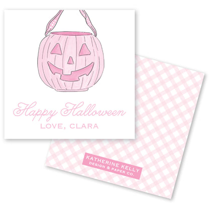 pink pumpkin pail halloween card
