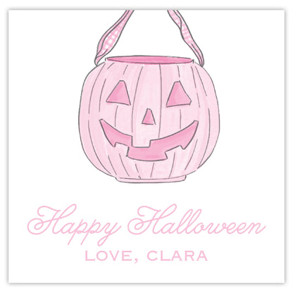 pink pumpkin pail halloween card