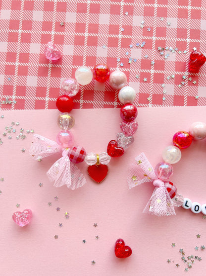 Valentine Hearts Red and Pink Kids Beaded Charm Bracelet