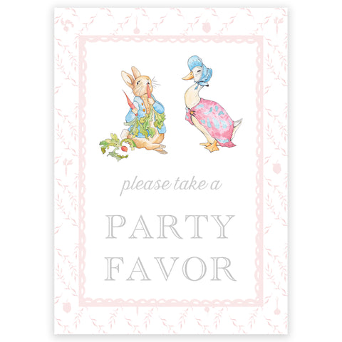 peter rabbit pink trellis party favor sign