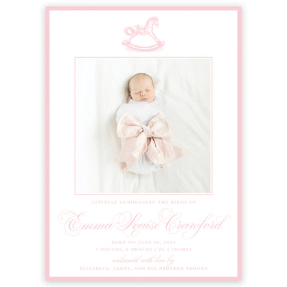 pink rocking horse birth announcement