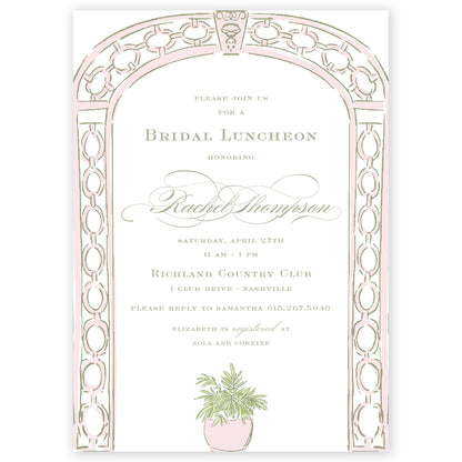 pink trellis party invitation