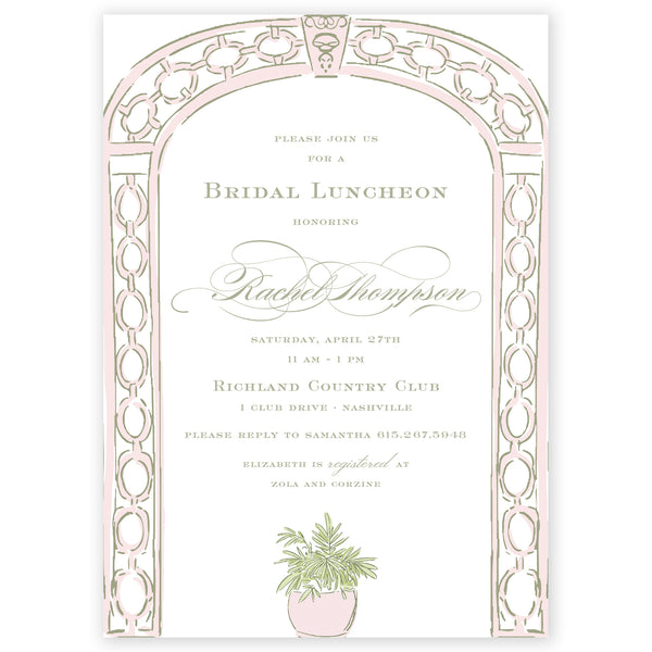 pink trellis party invitation