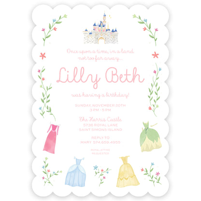 princess dresses birthday invitation