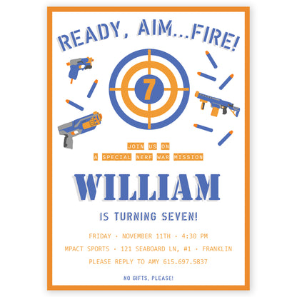 dart gun birthday invitation