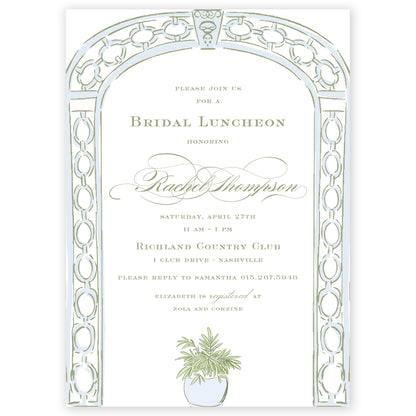 blue trellis party invitation