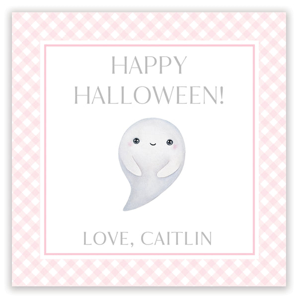 pink friendly ghost halloween card