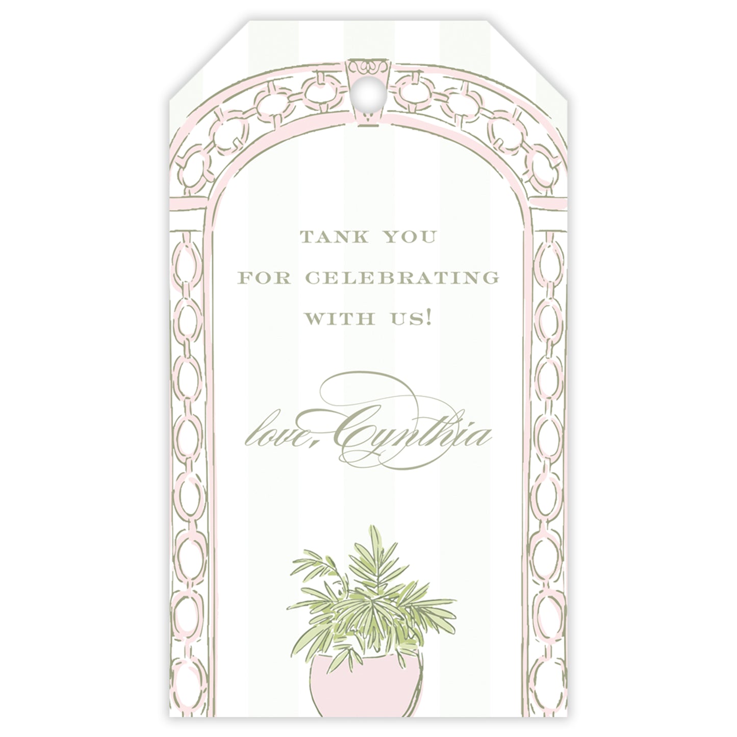 pink trellis party favor tag