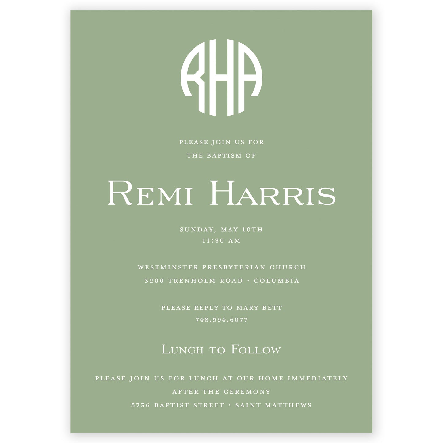 sage round monogram invitation