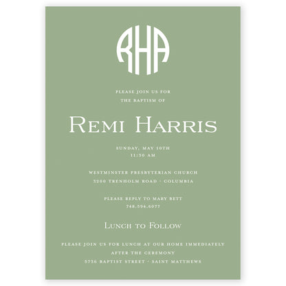 sage round monogram invitation
