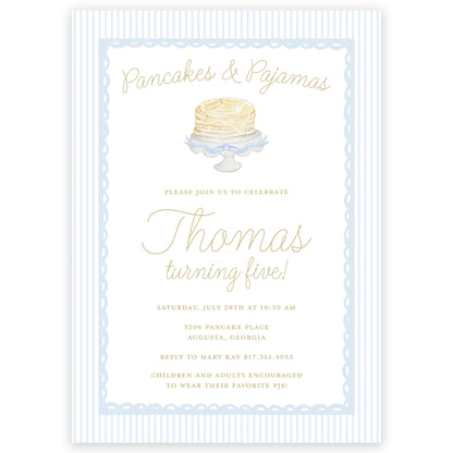 pancakes & pajamas birthday invitation - blue