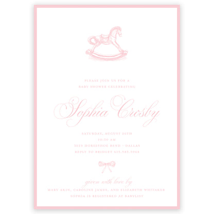pink rocking horse baby shower invitation