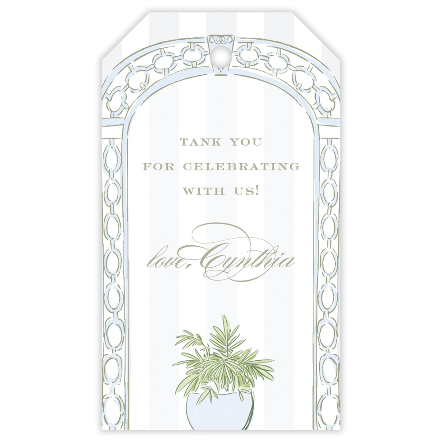 blue trellis party favor tag