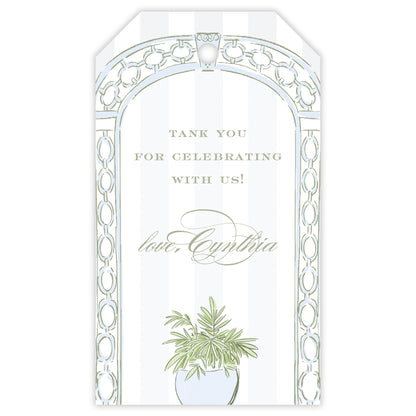 blue trellis party favor tag