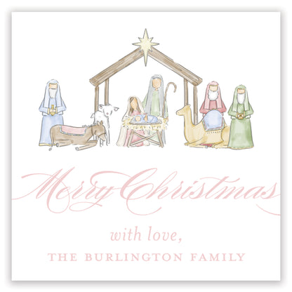 pink nativity enclosure card