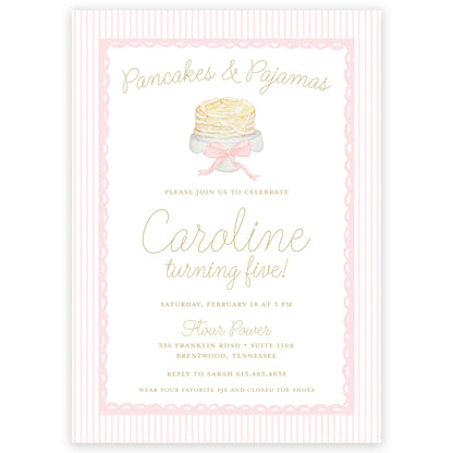 pancakes & pajamas birthday invitation - pink