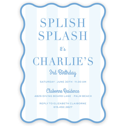 blue splish splash party invitation