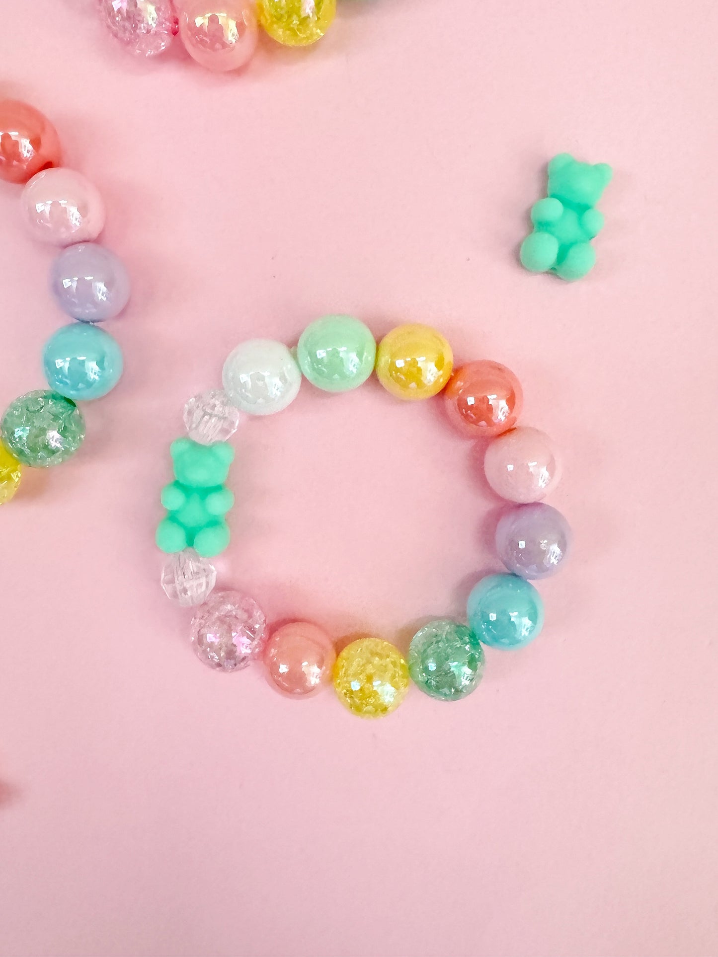 Beaded Rainbow Bear Bracelet, Personalized, Custom Name