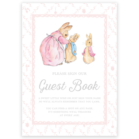 peter rabbit pink trellis guest book sign