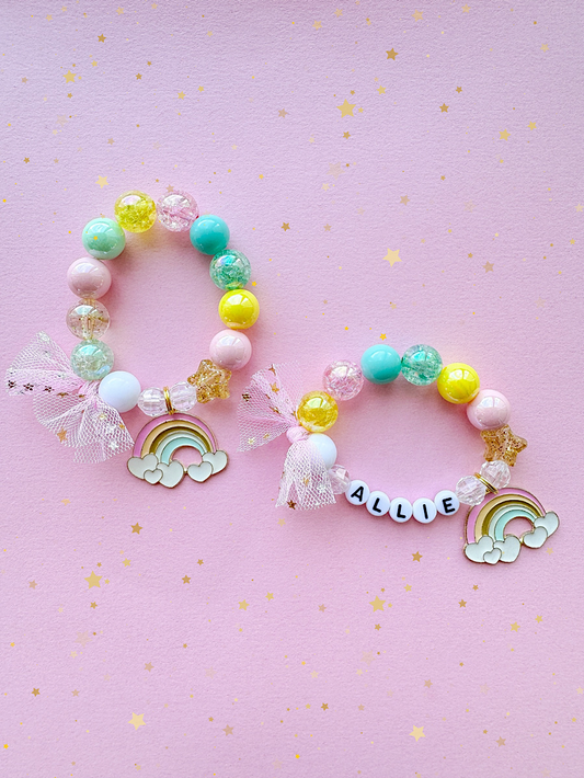 Pastel Rainbow Kids Beaded Charm Bracelet