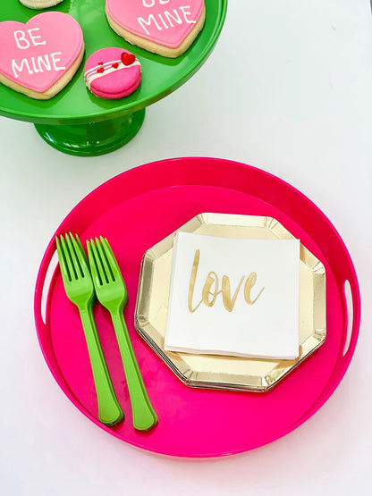 Hot Pink Party Serving Tray | Modern Decorative Melamine Tray with Handles