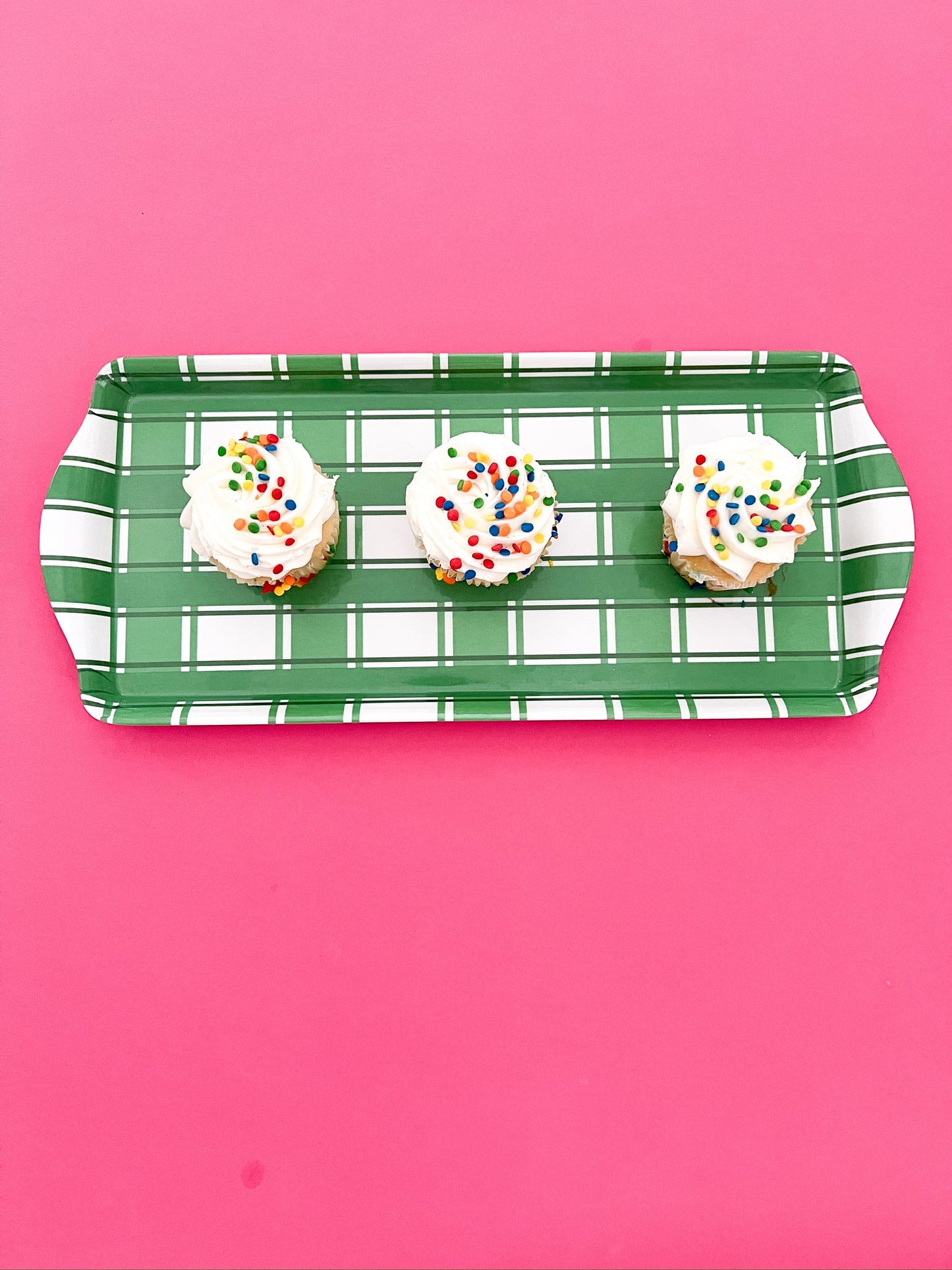 Green Plaid Gingham Reusable Melamine Party Tray for Appetizers & Desserts