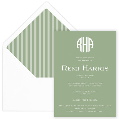 sage round monogram invitation