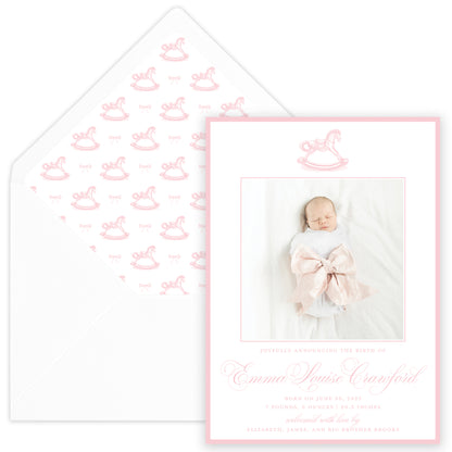 pink rocking horse birth announcement