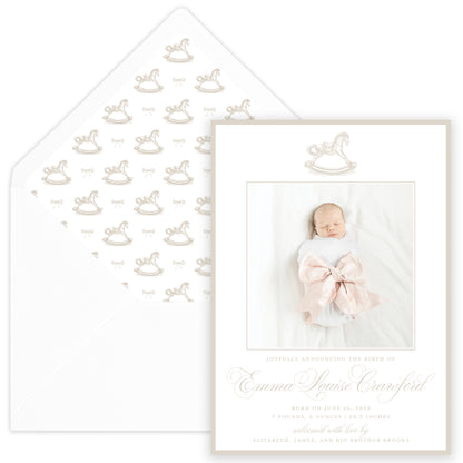 taupe rocking horse birth announcement