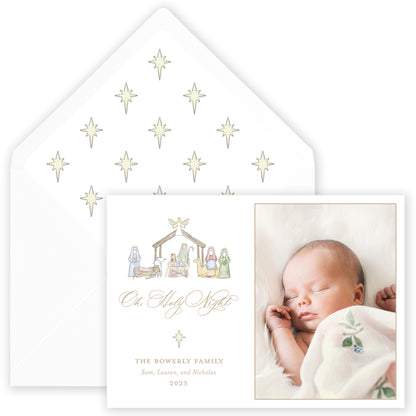 gold landscape nativity holiday card