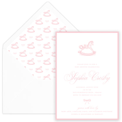 pink rocking horse baby shower invitation