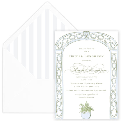 blue trellis party invitation