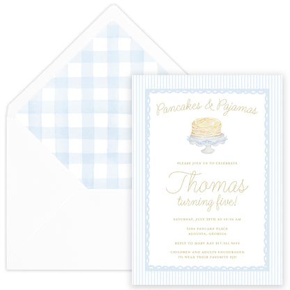 pancakes & pajamas birthday invitation - blue