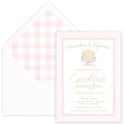 pancakes & pajamas birthday invitation - pink