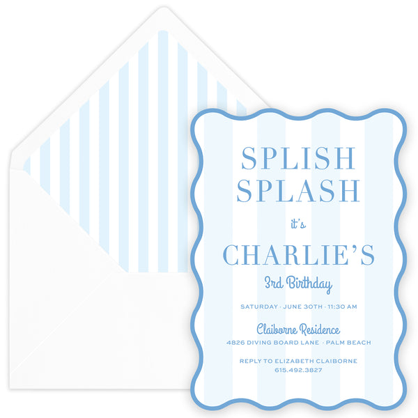 blue splish splash party invitation