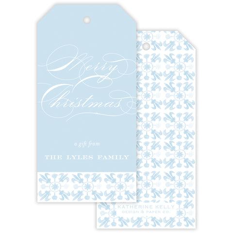 blue tuscan tile personalized gift tag