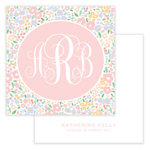 pink ditsy floral monogram enclosure card