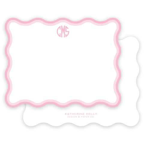 pink wave monogram notecard