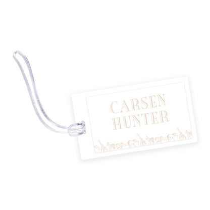 taupe safari laminated bag tag
