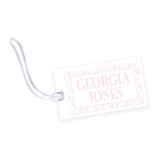 pink hot air balloon laminated bag tag