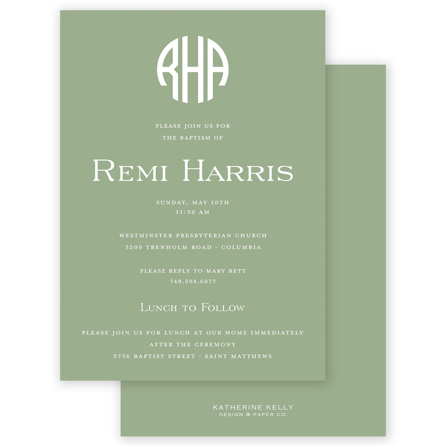 sage round monogram invitation