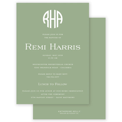 sage round monogram invitation