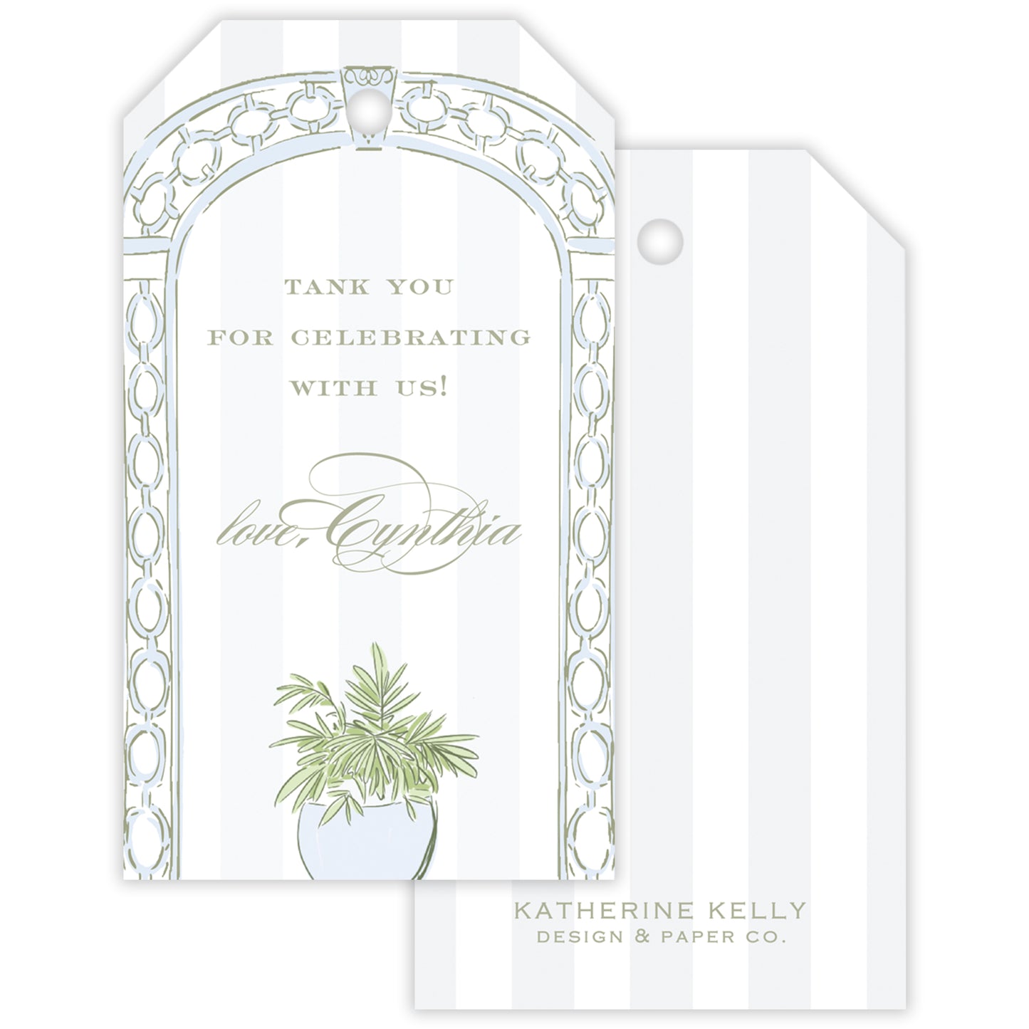 blue trellis party favor tag